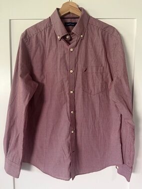 Nautica Men’s Burgundy Gingham Button-Down Shirt